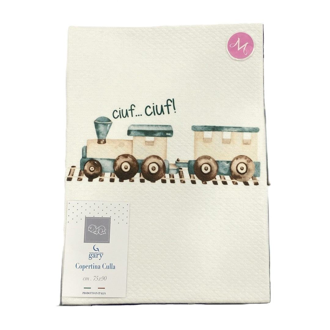 Gary Copertina Neonato 100% cotone tinta unita stampa trenino verde 75x90