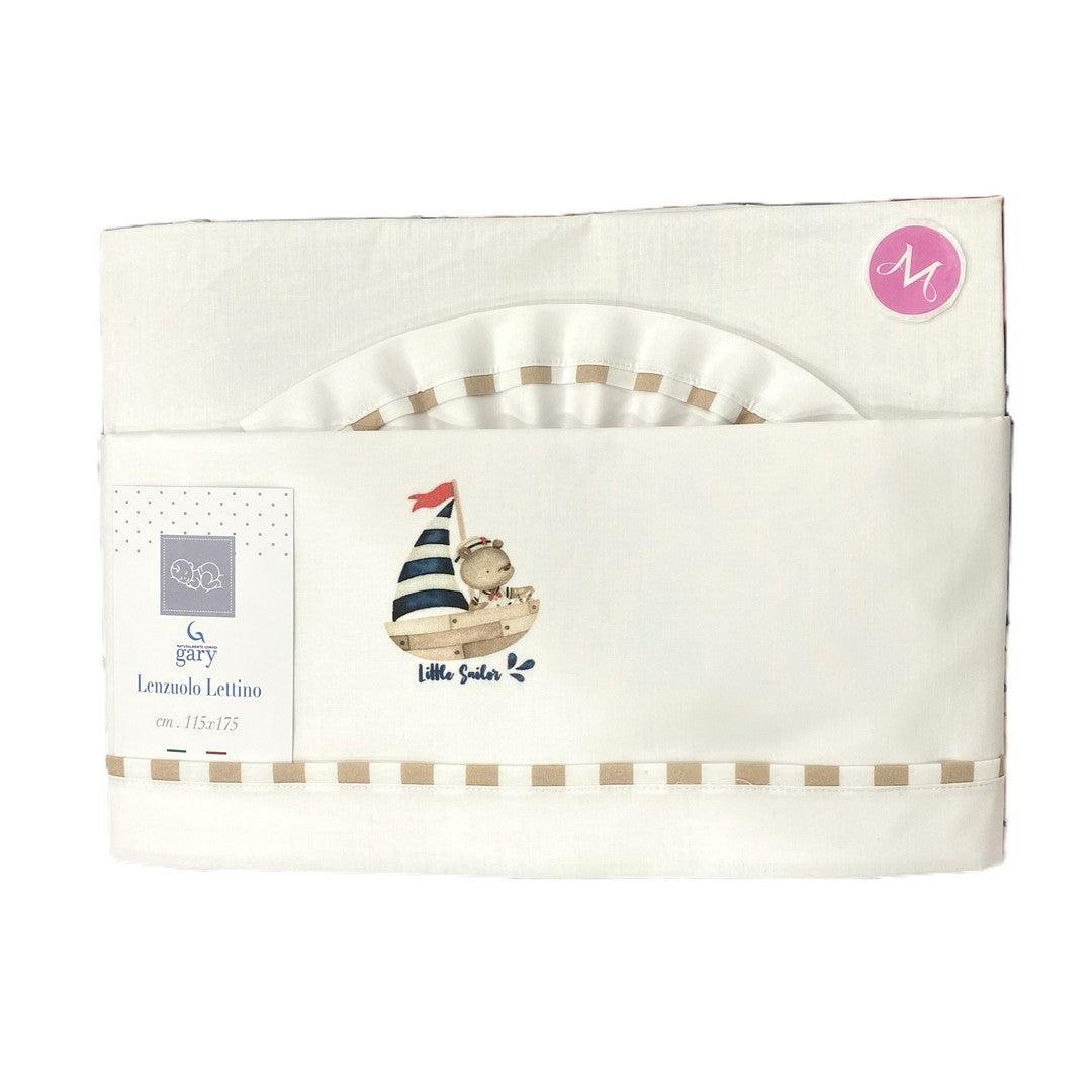Gary Lenzuolino Neonato 100% cotone tinta unita stampa barca tortora 115x175