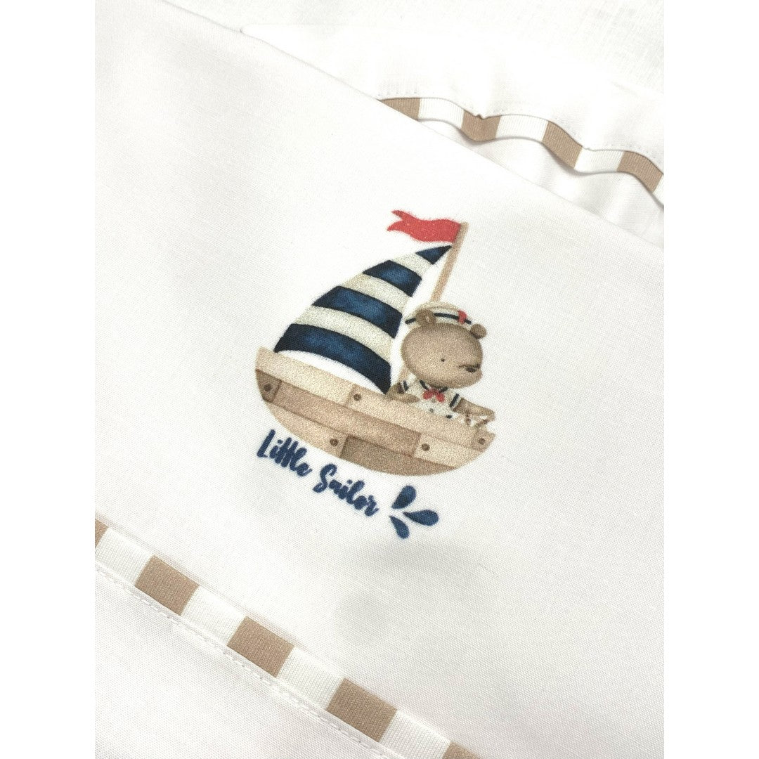 Gary Lenzuolino Neonato 100% cotone tinta unita stampa barca tortora 115x175