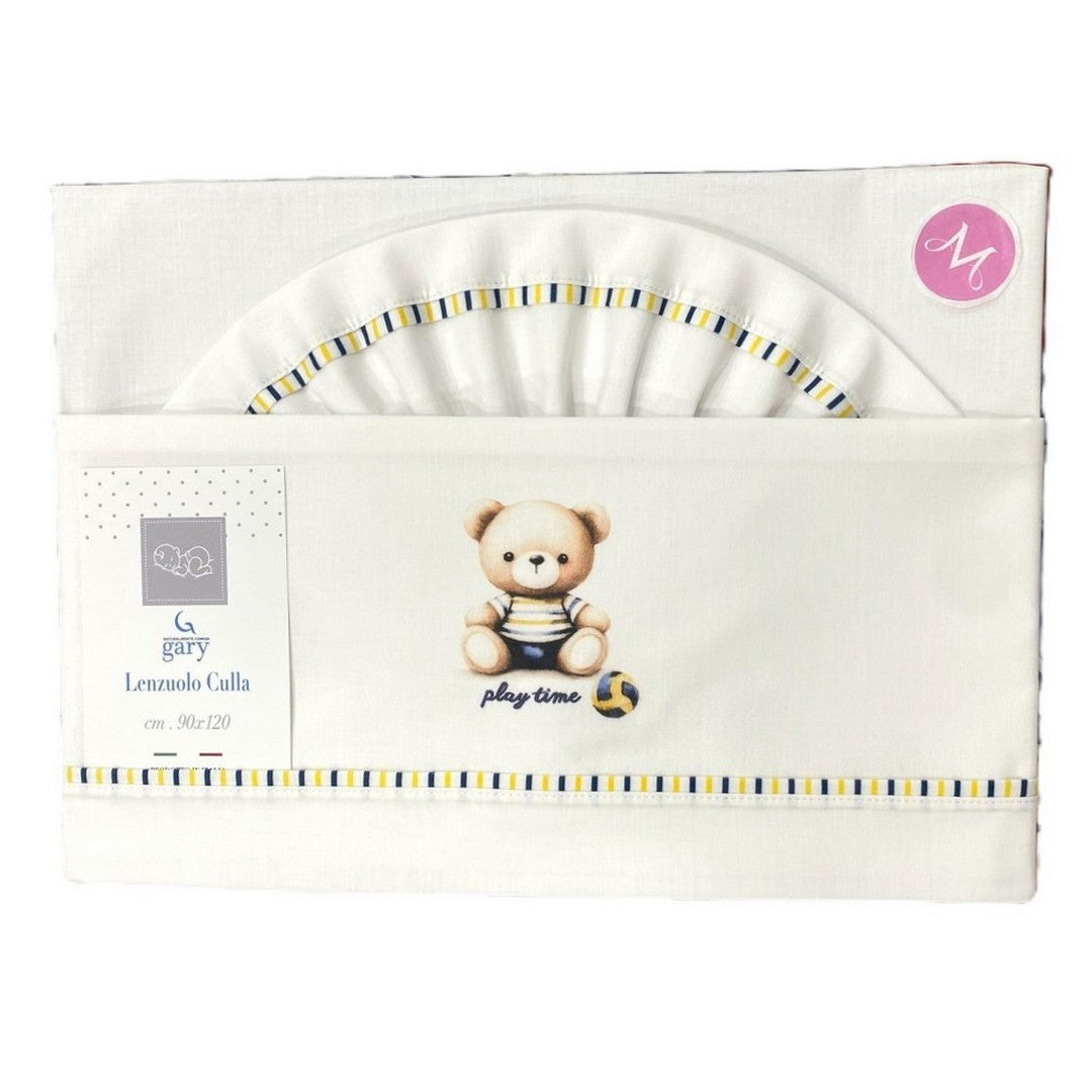 Gary Lenzuolino Neonato 100% cotone tinta unita stampa orsetto giallo/blu 90x120