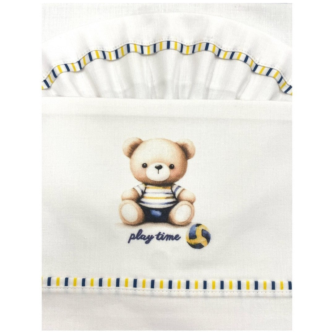 Gary Lenzuolino Neonato 100% cotone tinta unita stampa orsetto giallo/blu 90x120