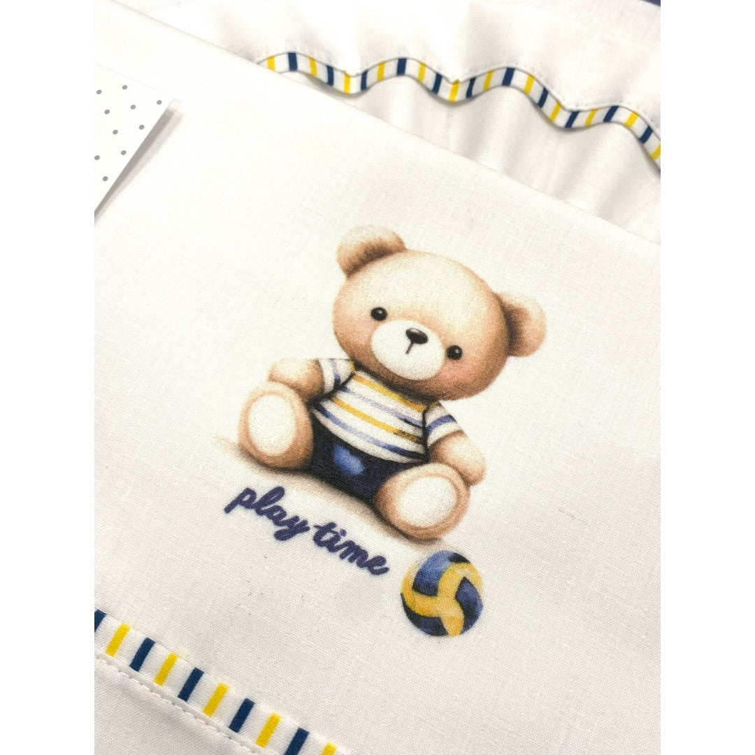 Gary Lenzuolino Neonato 100% cotone tinta unita stampa orsetto giallo/blu115x175
