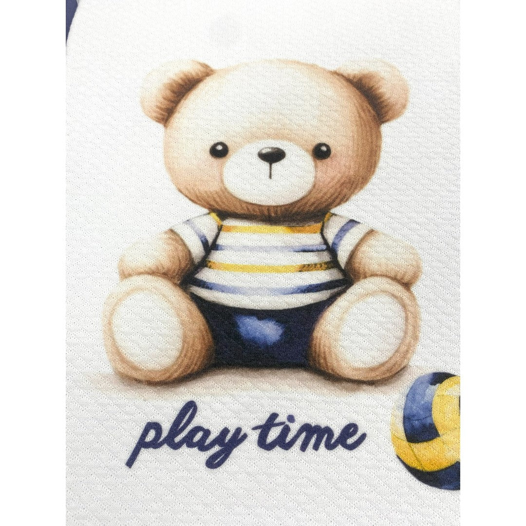 Gary Copertina Neonato 100% cotone tinta unita stampa orsetto giallo/blu 75x90