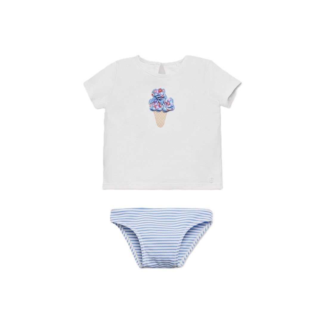 Ysabel Mora Beachwear Completo Bambina Costume Slip E Maglietta - 97062
