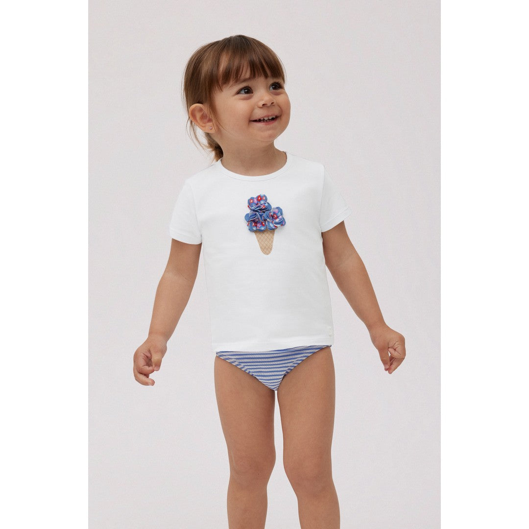 Ysabel Mora Beachwear Completo Bambina Costume Slip E Maglietta - 97062