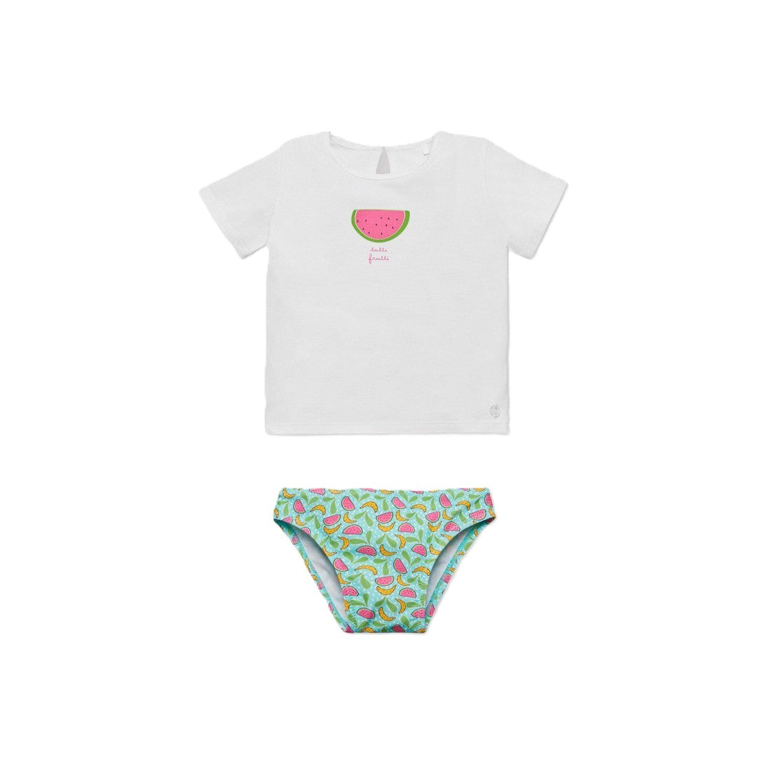 Ysabel Mora Beachwear Completo Bambina Costume Slip E Maglietta - 97072