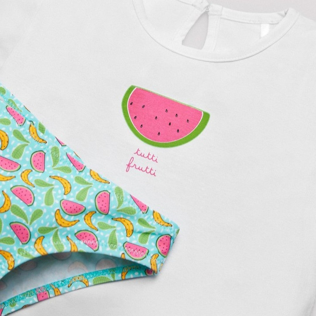 Ysabel Mora Beachwear Completo Bambina Costume Slip E Maglietta - 97072