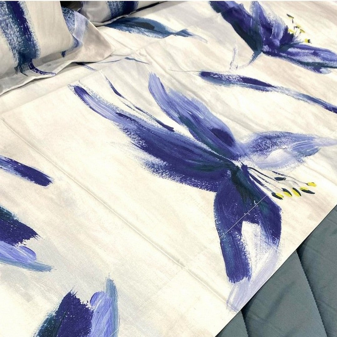 Reever completo lenzuola in raso di cotone Diva blu LN0586