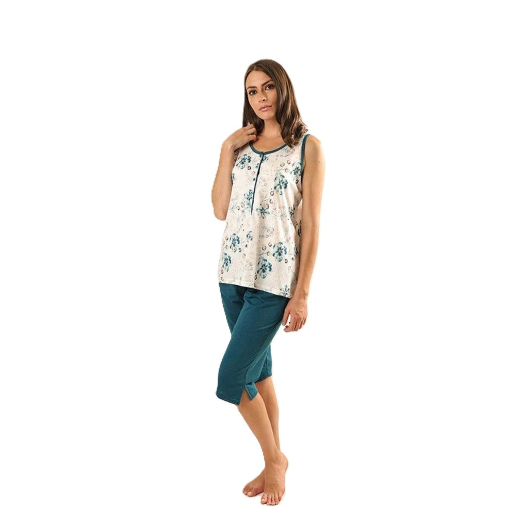 Gary pigiama donna conformato spalla larga con pinocchietto in cotone - Z55056