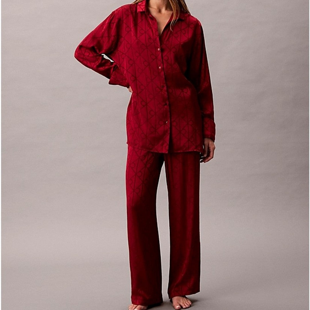 Calvin Klein Donna Camicia Pigiama con Stampa - Satin Sheen - Sabbia