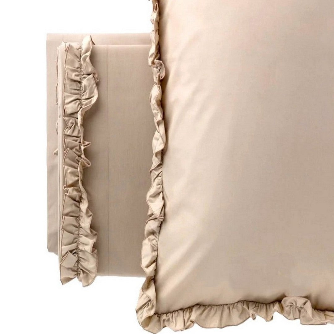 Riviera Completo Matrimoniale Lenzuola Nives con rouches tortora-LN09540301
