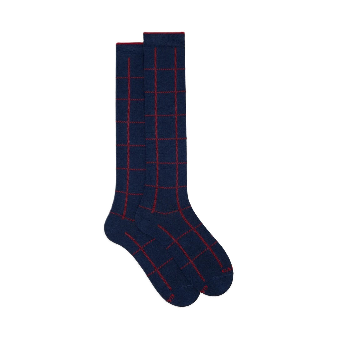 Gallo Calza Lunga Uomo Fantasia Window Pane Blu