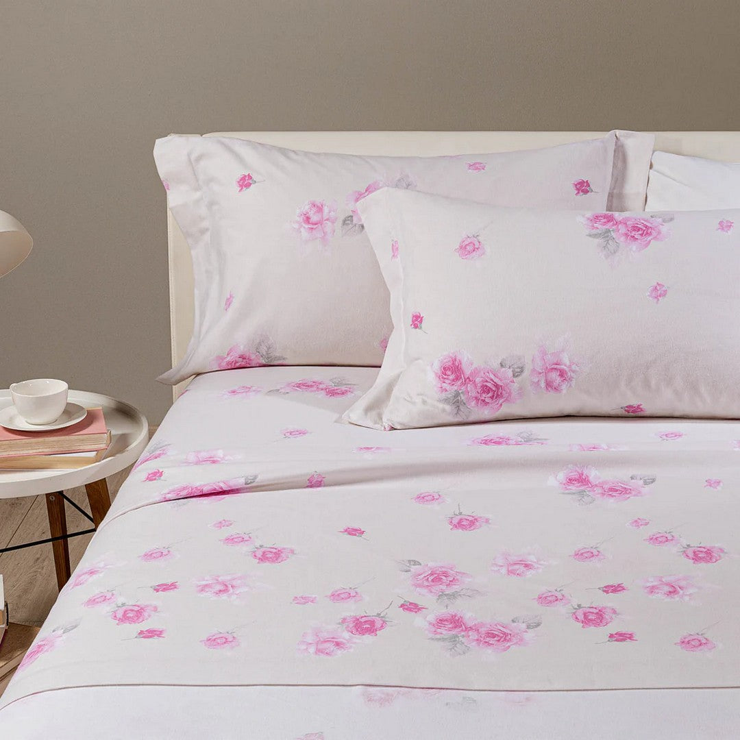 Caleffi Completo Lenzuola in Flanella di Puro Cotone Floral