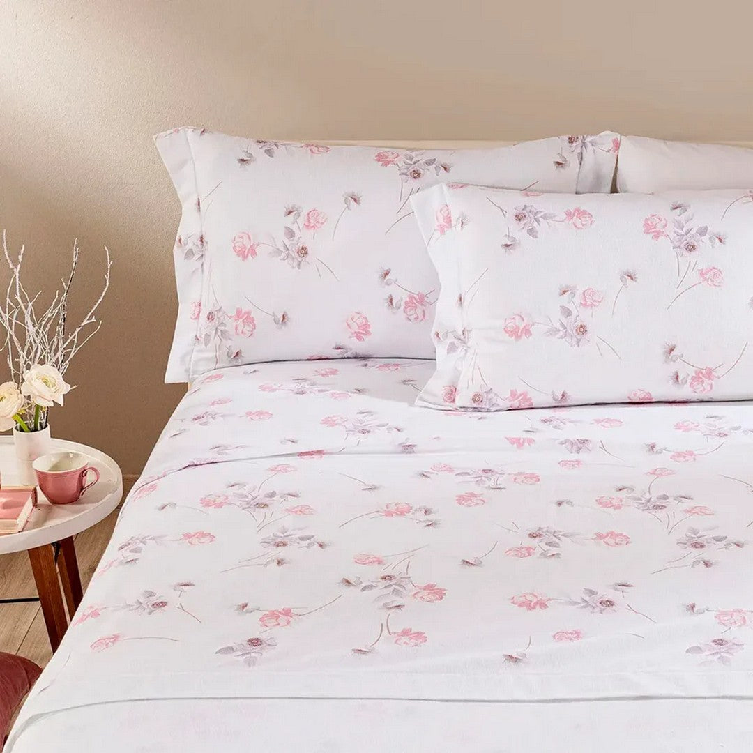 Caleffi Completo Lenzuola in Flanella di Puro Cotone Flores