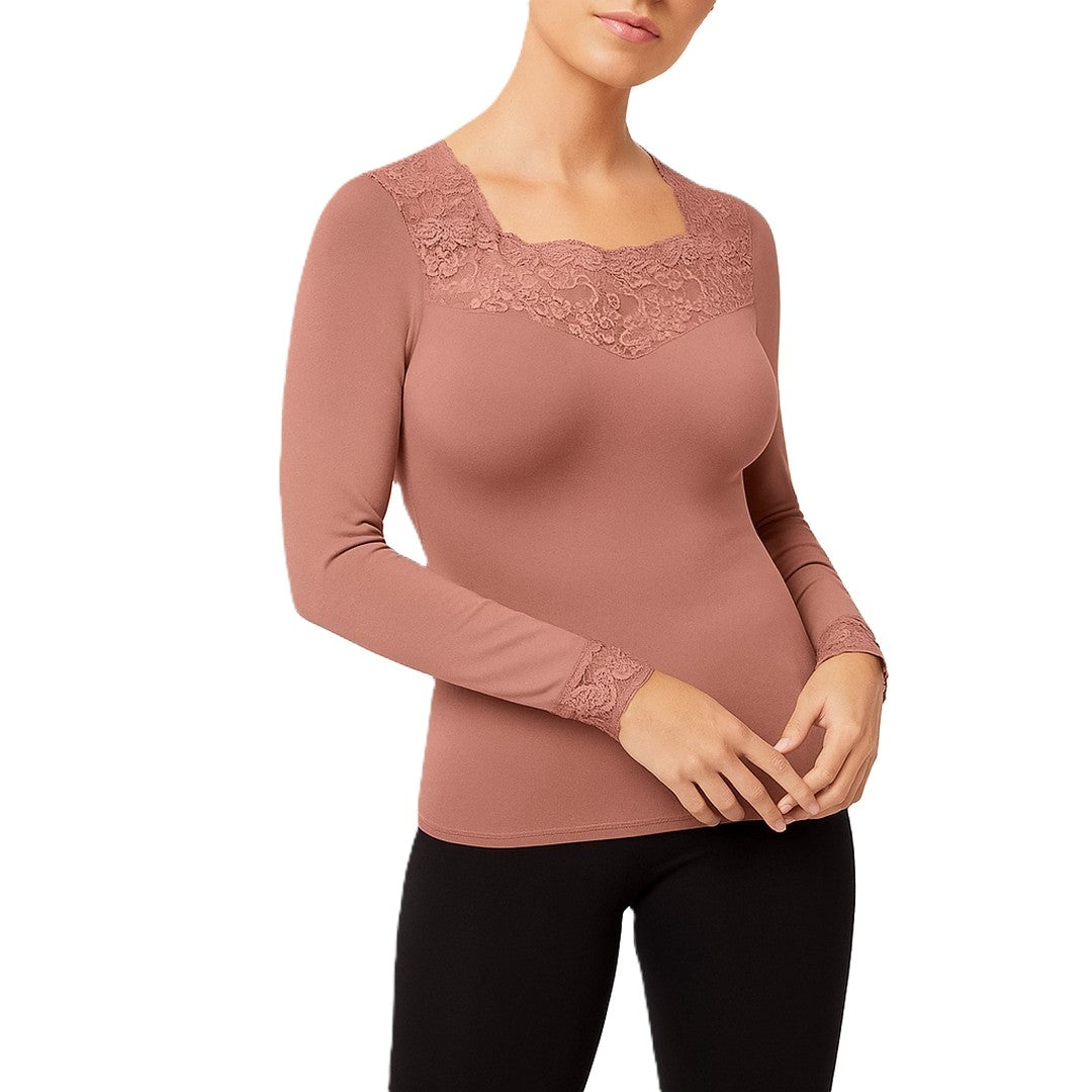 Ysabel Mora Maglia Termica Donna a Maniche Lunghe Con Pizzo
