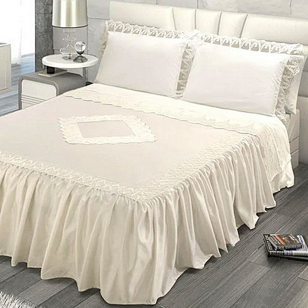 Carezze Set Lenzuola e Copriletto Matrimoniale Ricamato Daiana Avorio