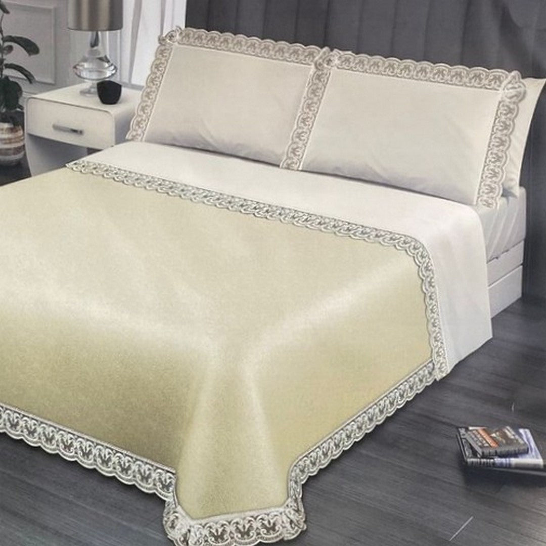 Carezze Set Lenzuola e Copriletto Matrimoniale Antigue Bianco