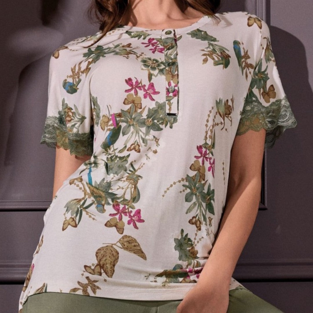 Lormar Pigiama donna in viscosa Manica Corta Pantalone Lungo