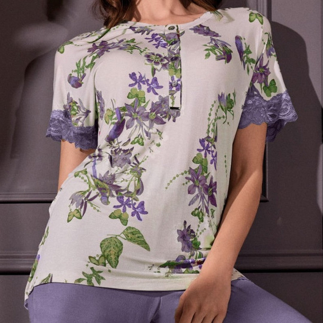 Lormar Pigiama donna in viscosa Manica Corta Pantalone Lungo