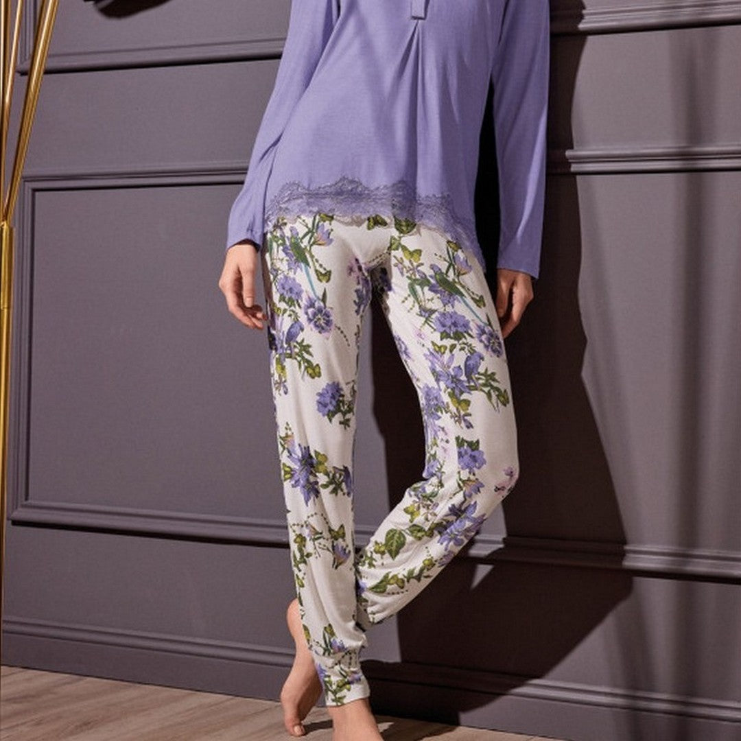 Lormar Pigiama donna in viscosa Manica Lunga Pantalone Lungo