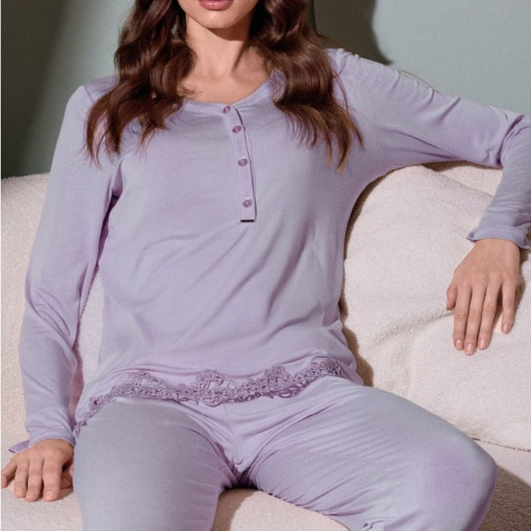 Lormar Pigiama donna in Viscosa Manica Lunga Pantalone Lungo