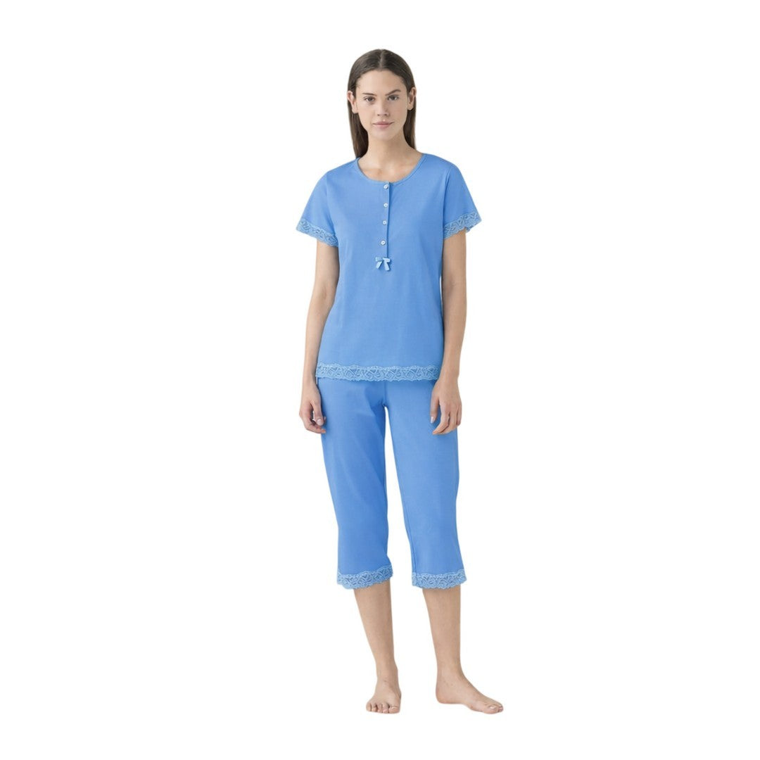 Noidinotte Pigiama Donna Cotone Manica Corta Pantalone Pescatore