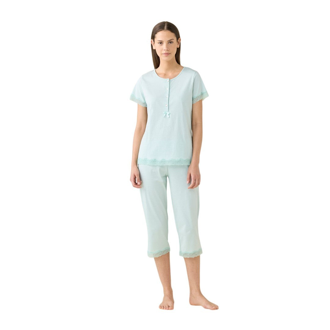 Noidinotte Pigiama Donna Cotone Verde Man.Corta Pant.Pescatore
