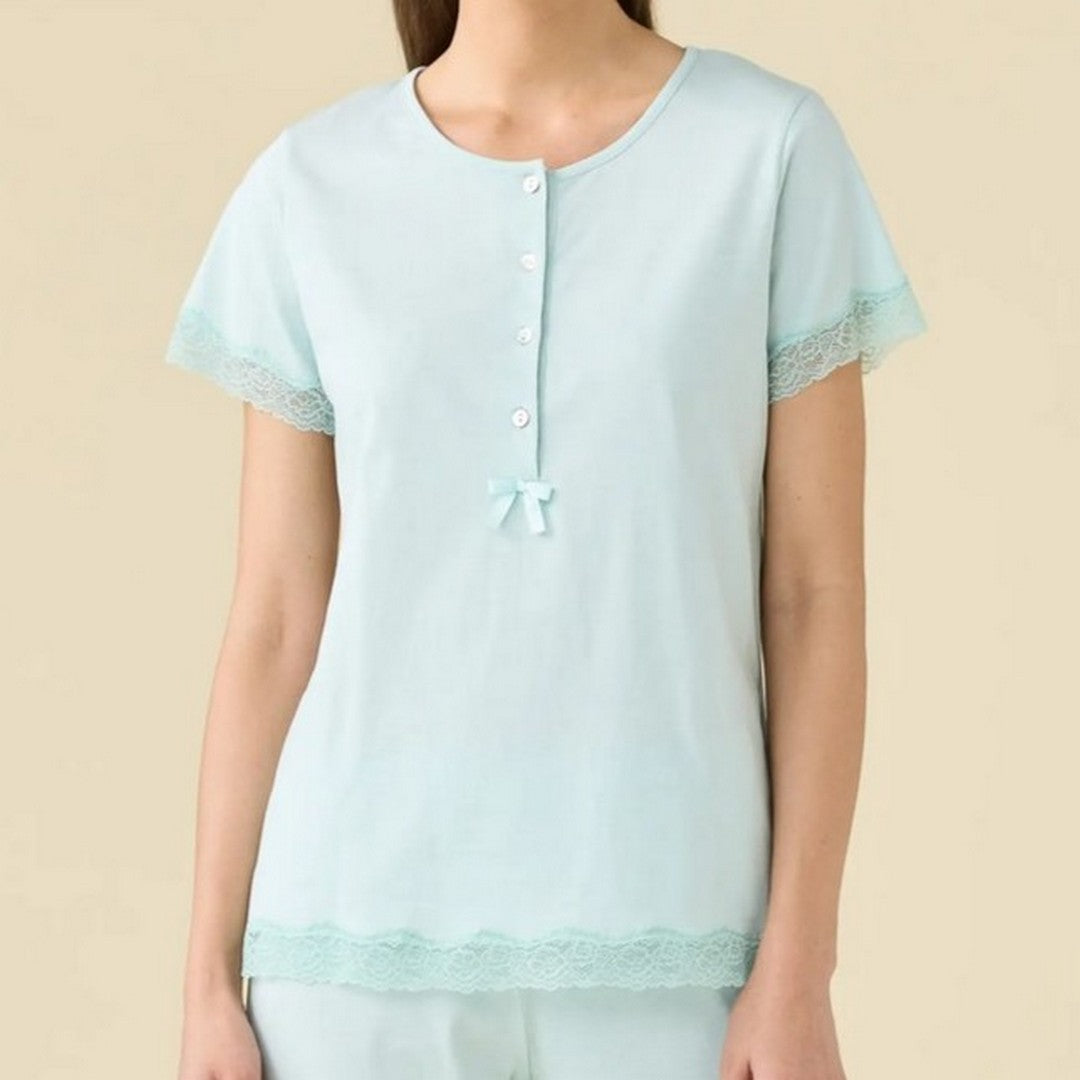 Noidinotte Pigiama Donna Cotone Verde Man.Corta Pant.Pescatore
