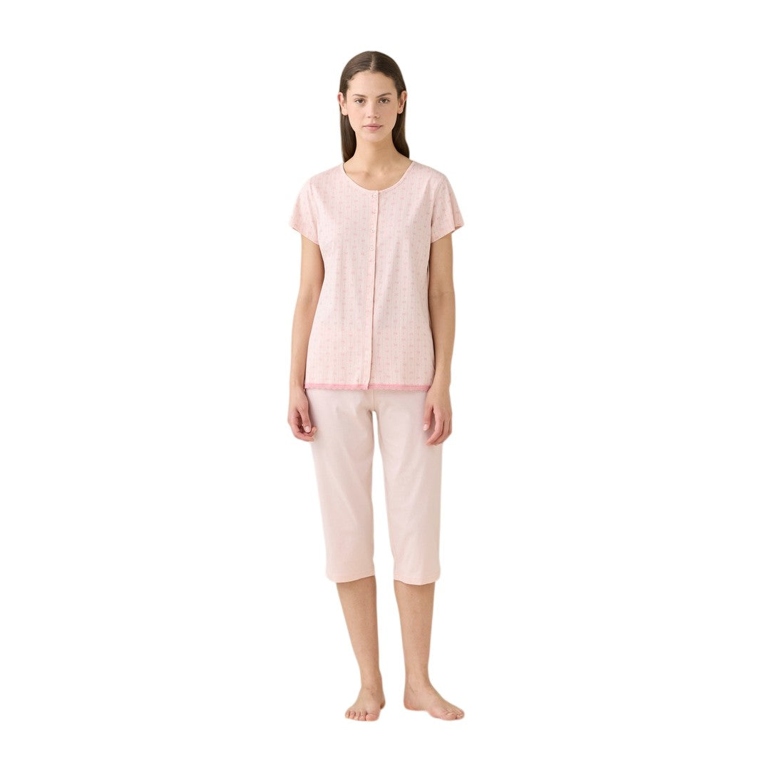Noidinotte Pigiama Donna Cotone Man.Corta Pant.Pescatore