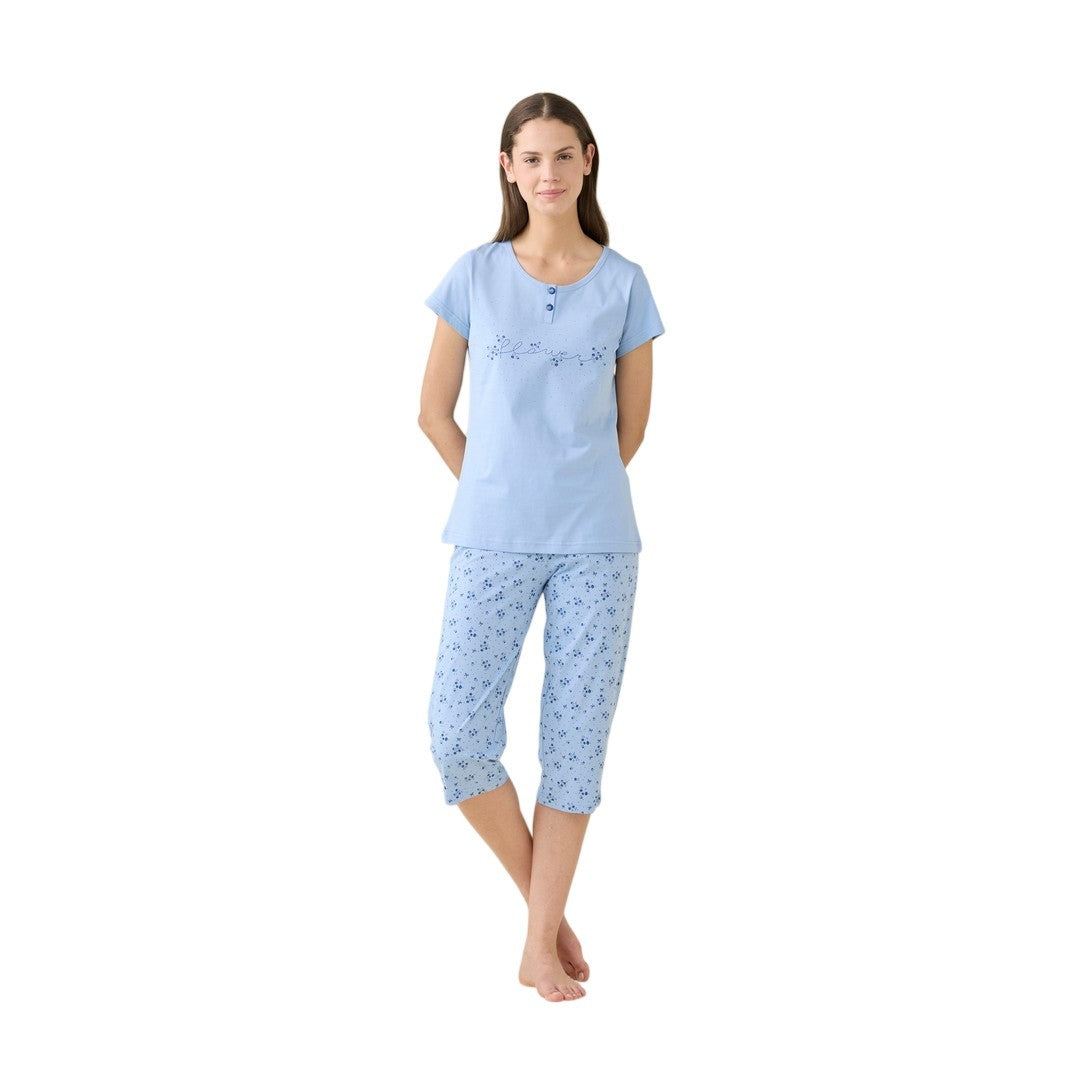 Noidinotte Pigiama Donna Plus Cotone Manica Corta Pant.Pescatore