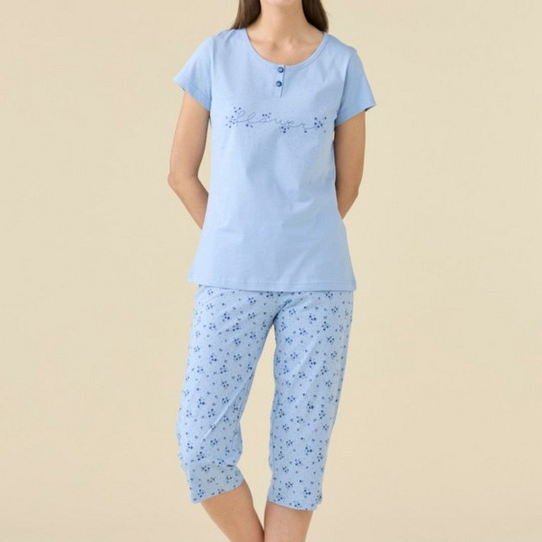 Noidinotte Pigiama Donna Plus Cotone Manica Corta Pant.Pescatore