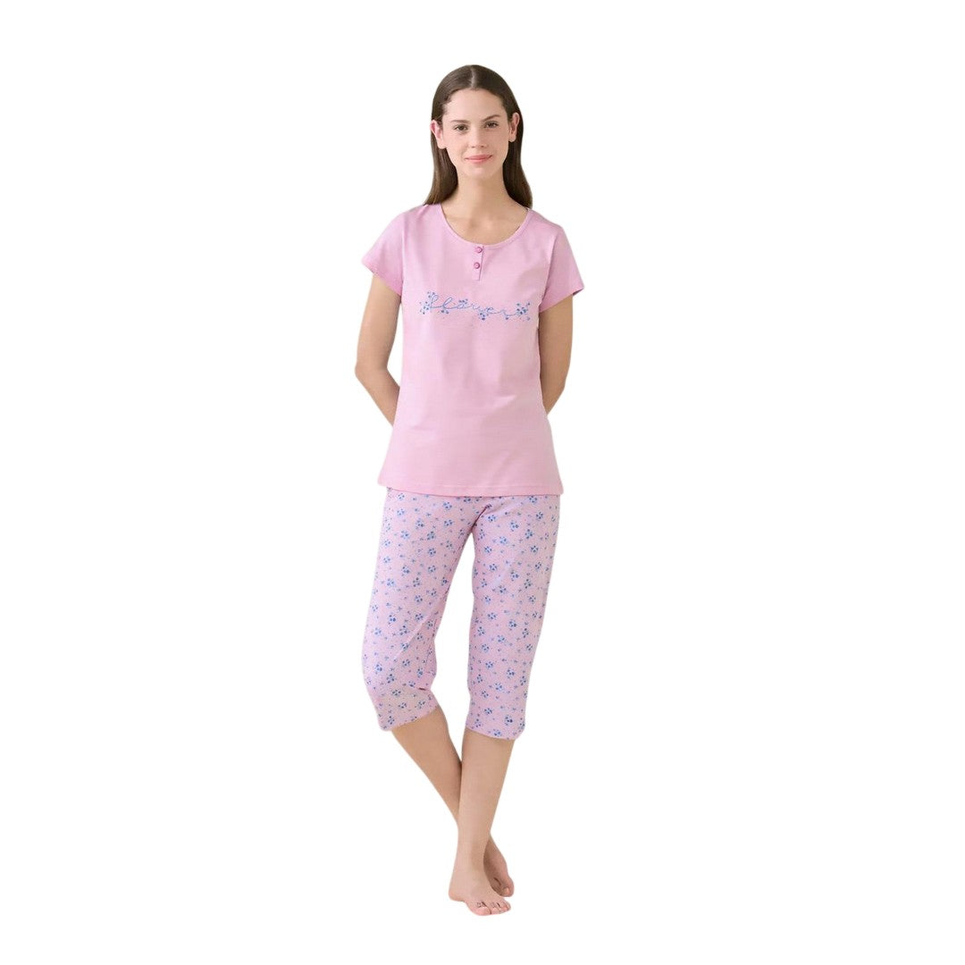 Noidinotte Pigiama Donna Plus Cotone Manica Corta Pantalone Pescatore