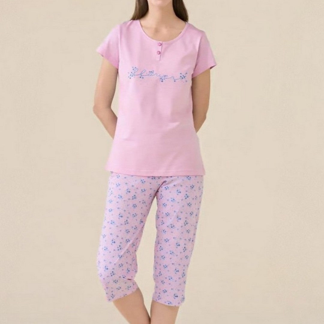 Noidinotte Pigiama Donna Plus Cotone Manica Corta Pantalone Pescatore
