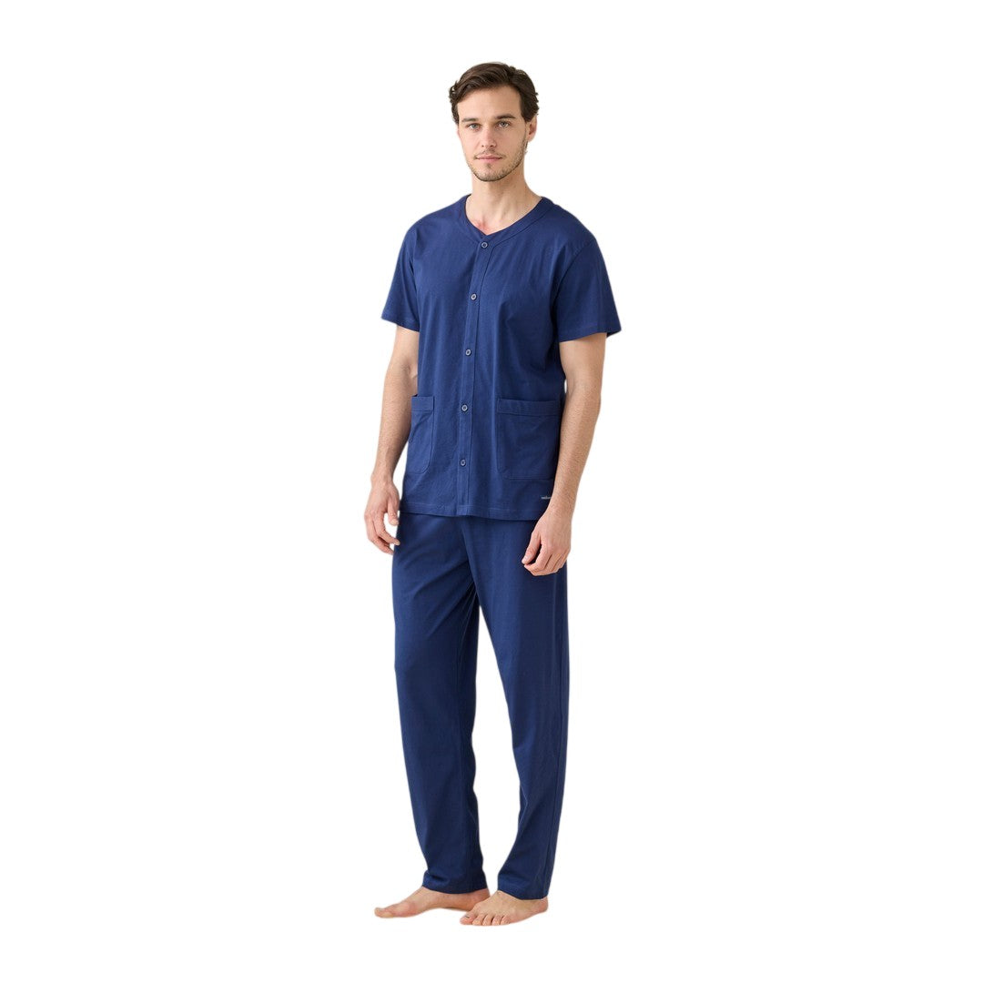 Noidinotte Pigiama Uomo Jersey Di Cotone Manica Corta Pant.Lungo