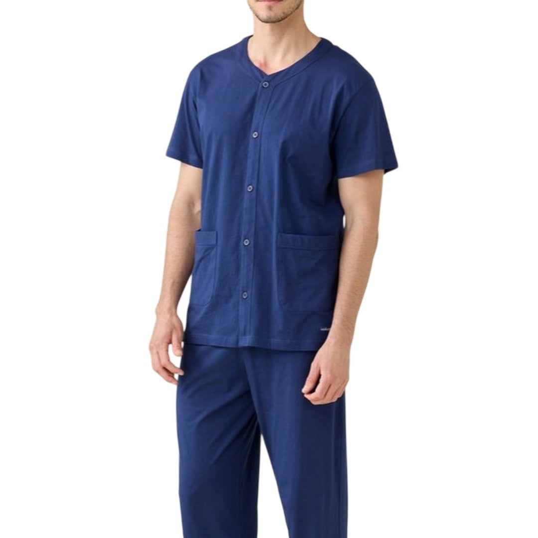 Noidinotte Pigiama Uomo Jersey Di Cotone Manica Corta Pant.Lungo