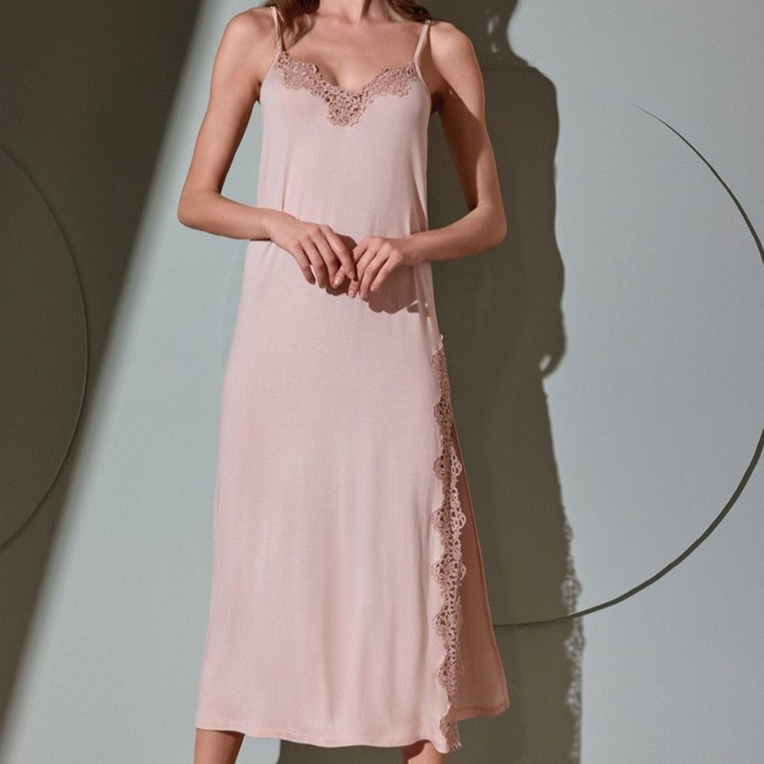 Lormar Camicia da Notte Donna in Viscosa Spallina Stretta Chanson