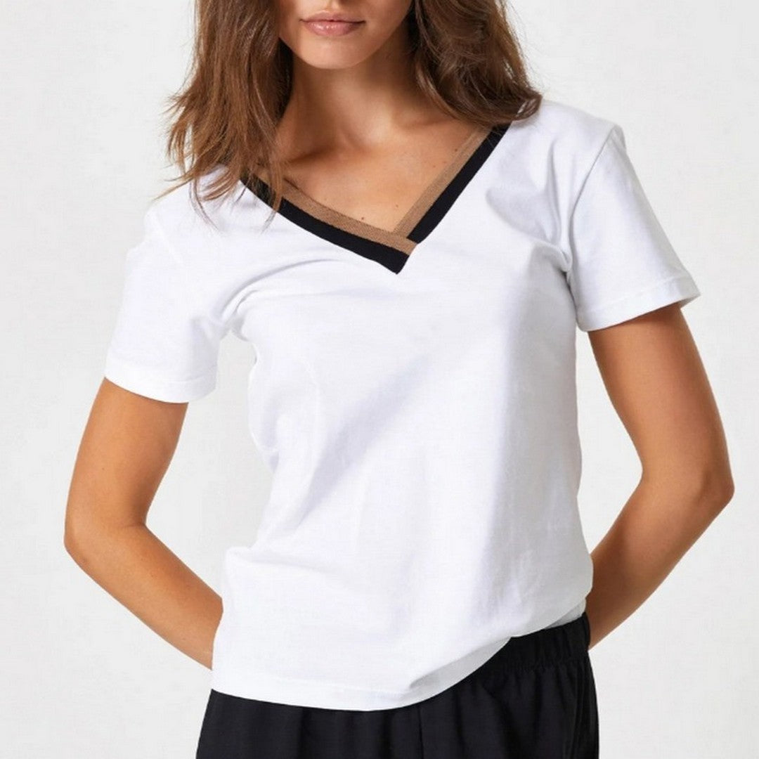 Jadea Maglia Donna Scollo a V Bicolore Cotone