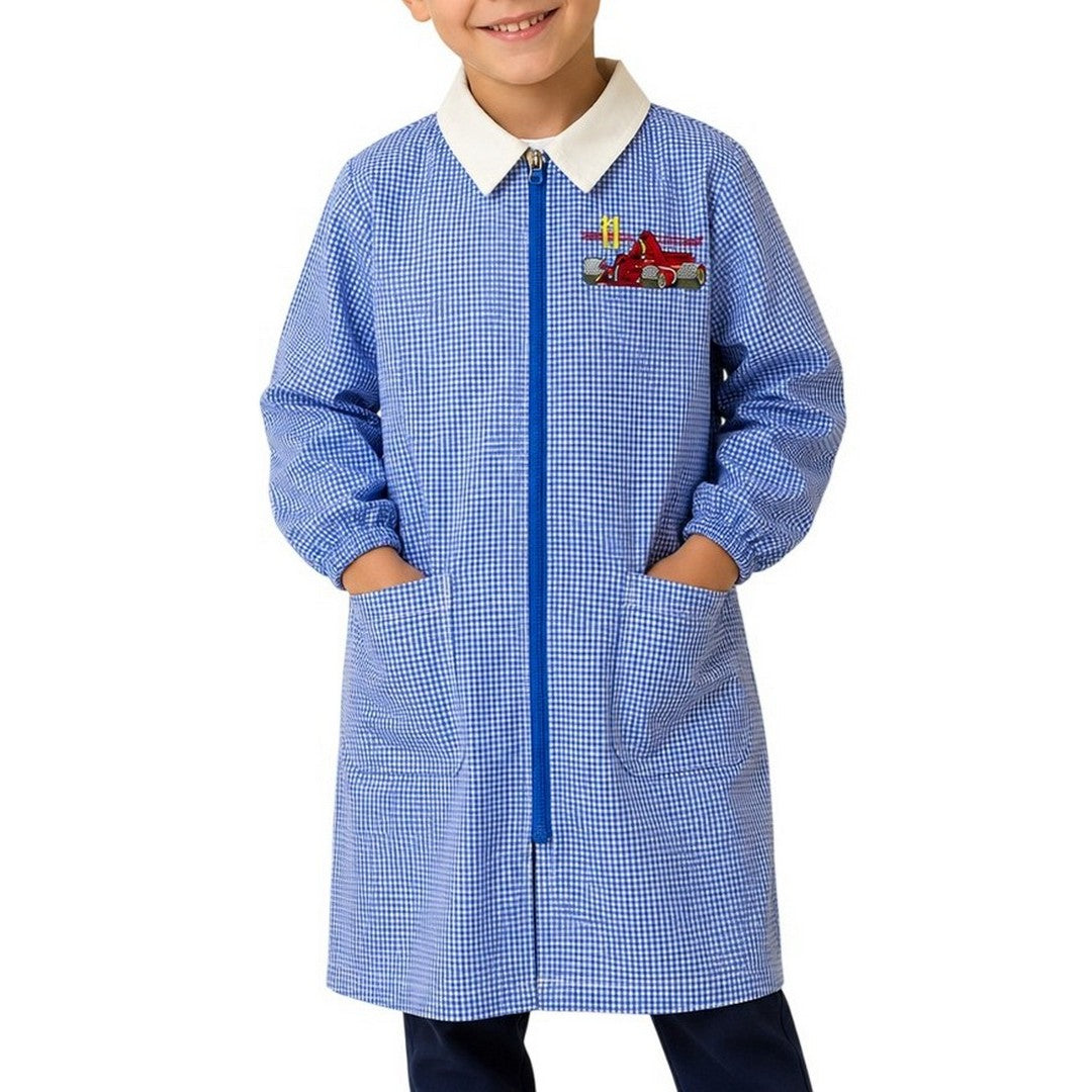 Ambrosino Grembiule Scuola Bambino Quadretti Celeste con Zip