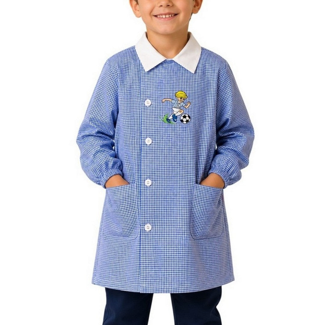 Ambrosino Grembiule Scuola Bambino Quadretti Celeste con Bottoni