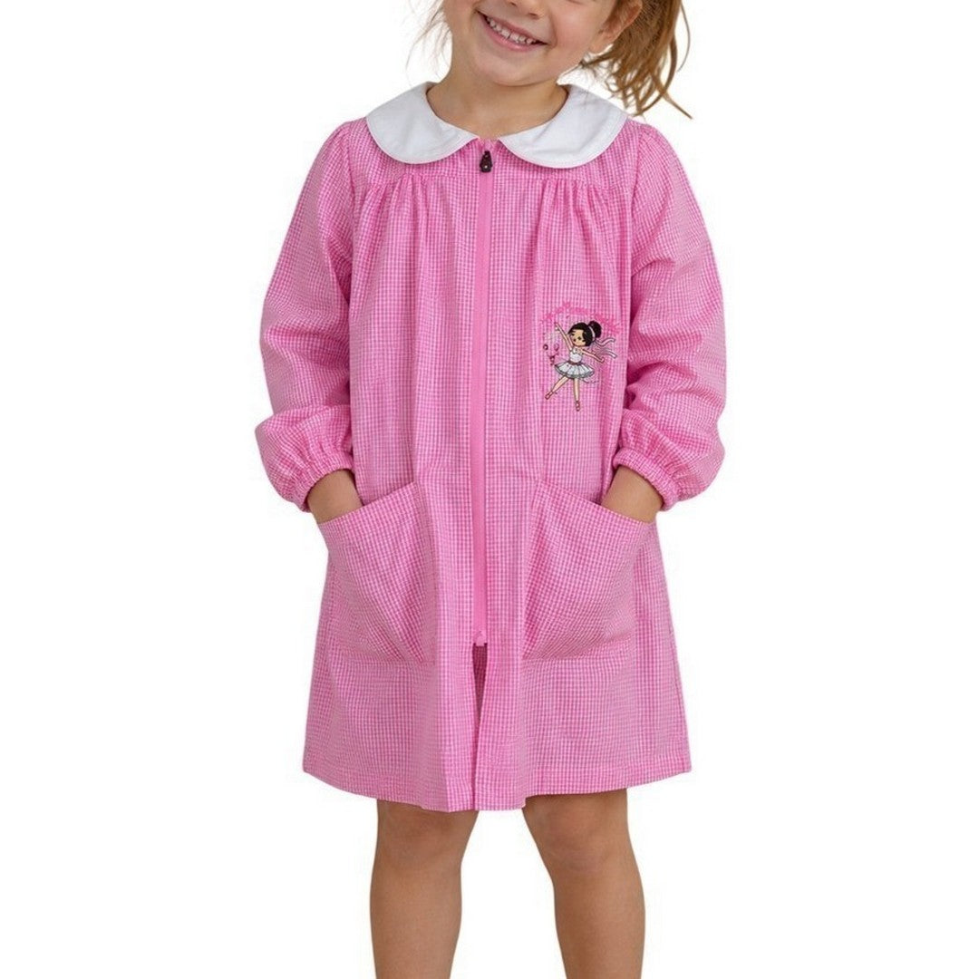 Ambrosino Grembiule Scuola Bambina Quadretti Rosa con Zip