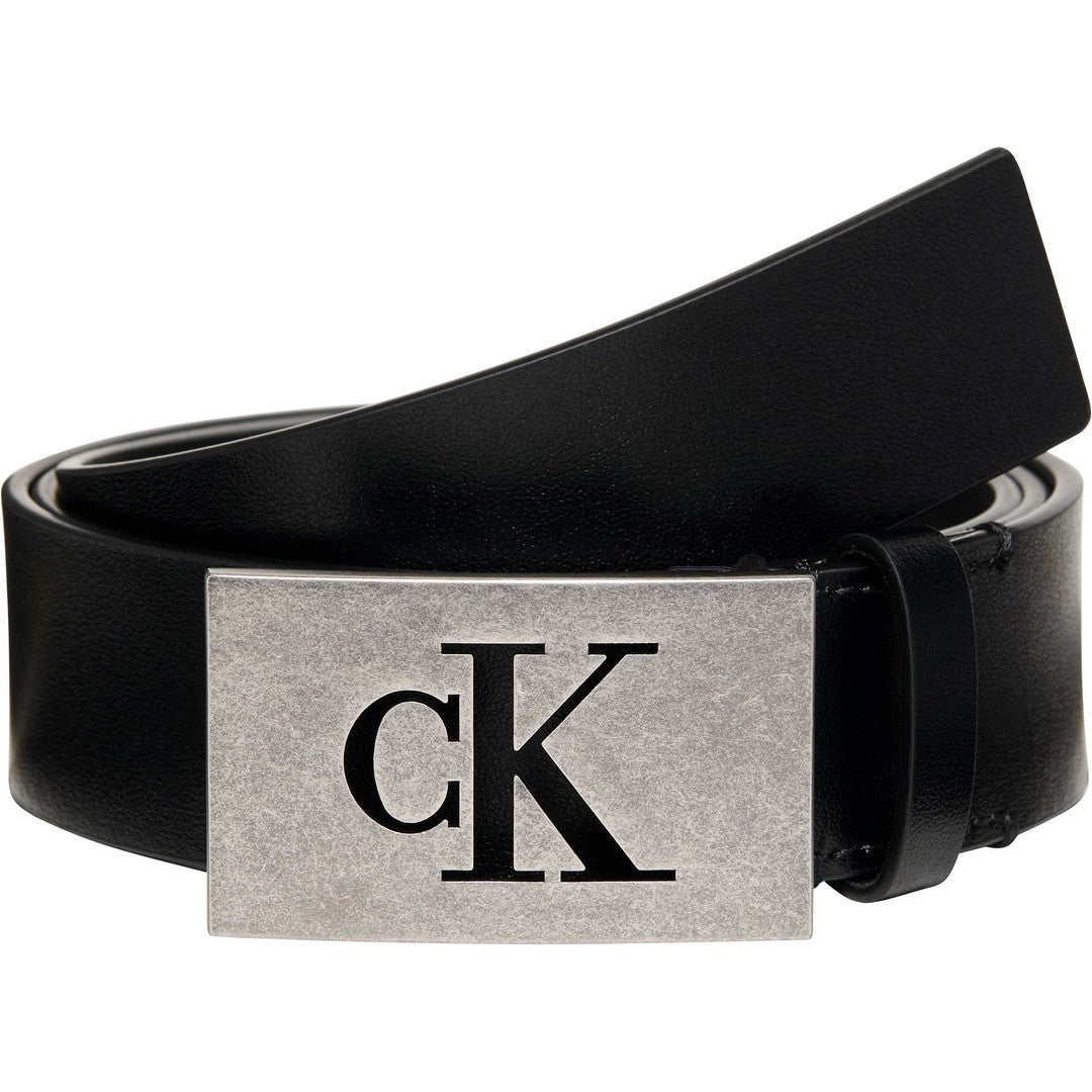 Calvin Klein Uomo Ck Plaque Smooth 35Mm Black/Antique Silver - LV04D7043G-V8L