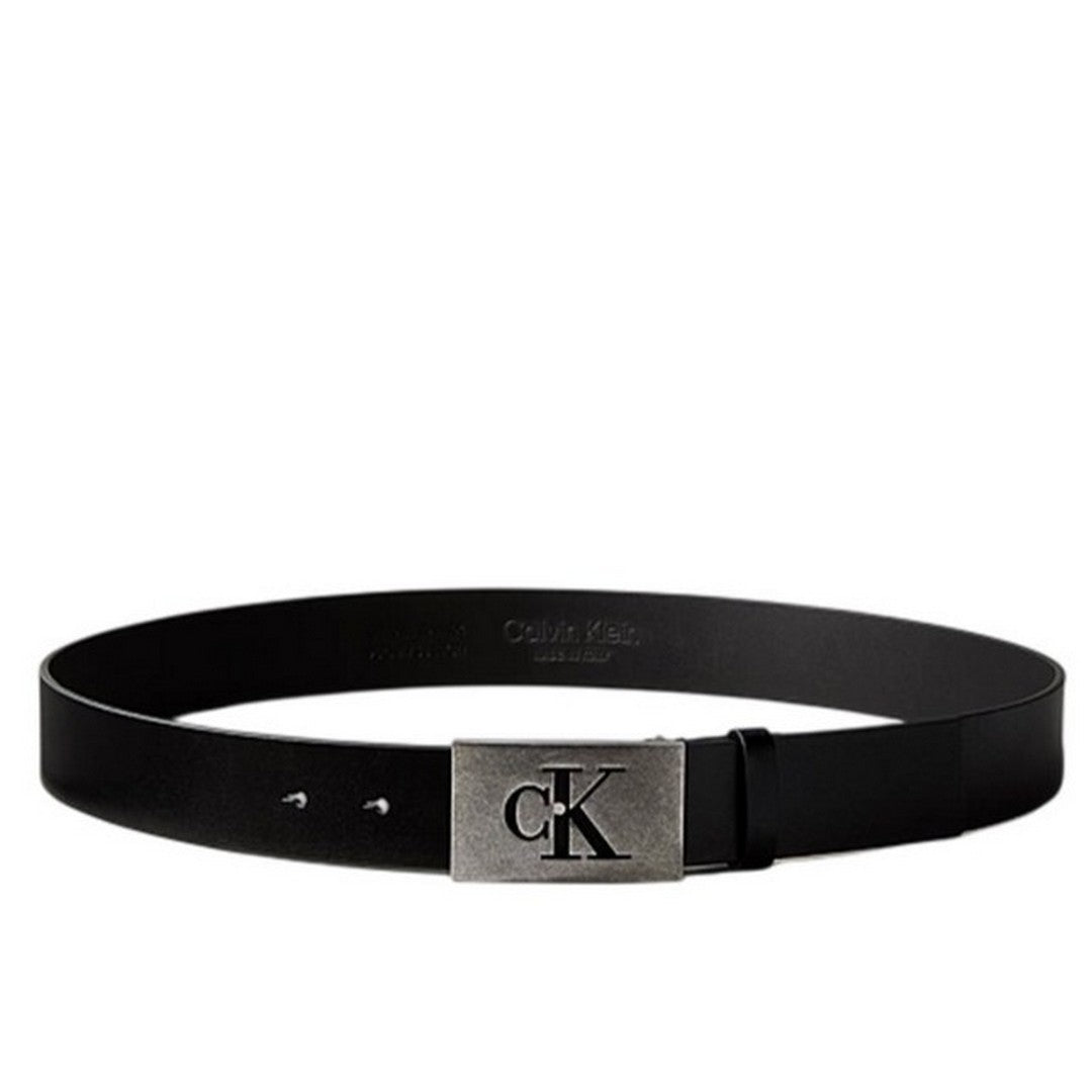 Calvin Klein Uomo Ck Plaque Smooth 35Mm Black/Antique Silver - LV04D7043G-V8L