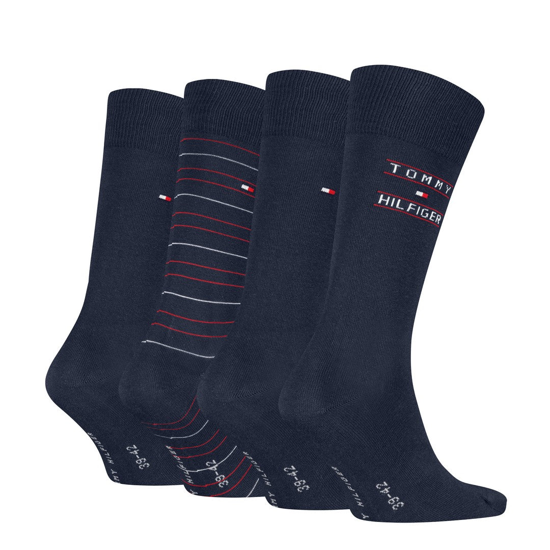 Tommy Hilfiger Uomo 4P Calze Corte Caldo Cotone Giftbox Stripe 701241158001