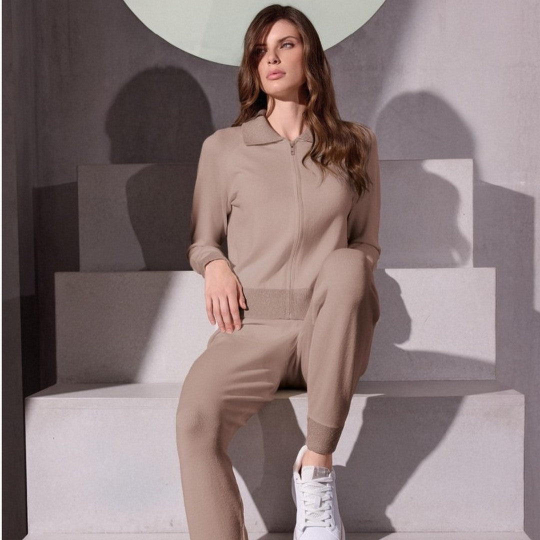 Lormar Tuta Donna in Maglia Rasata Leggera con Filo Lurex con Zip Feeling