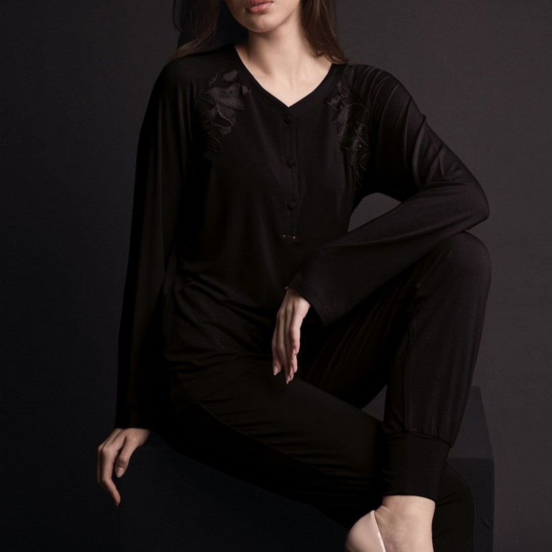 Lormar Pigiama Donna in Viscosa Pesante Manica Lunga Pantalone Lungo Couture