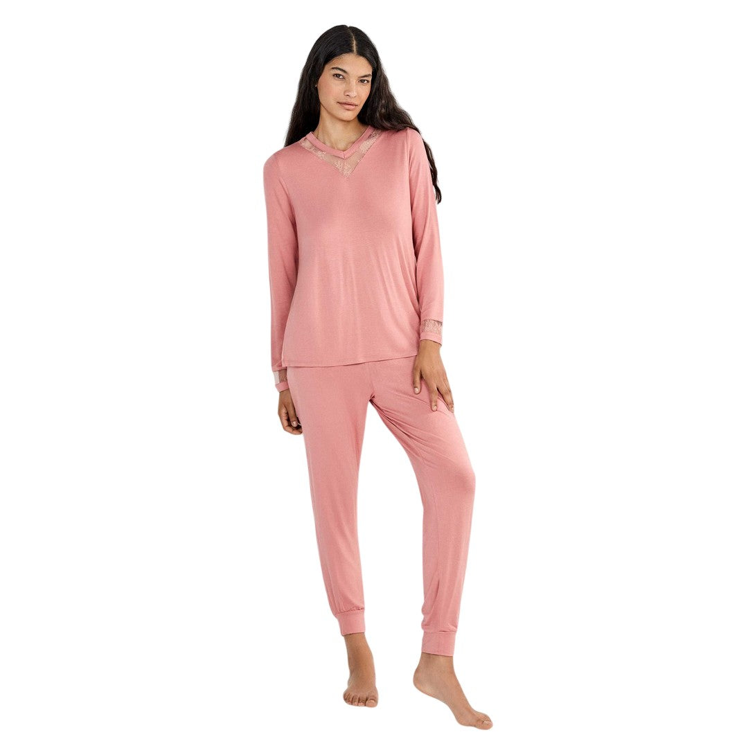 Gisela Pigiama Donna Lungo in Viscosa Stretch Dettagli in Pizzo 20426