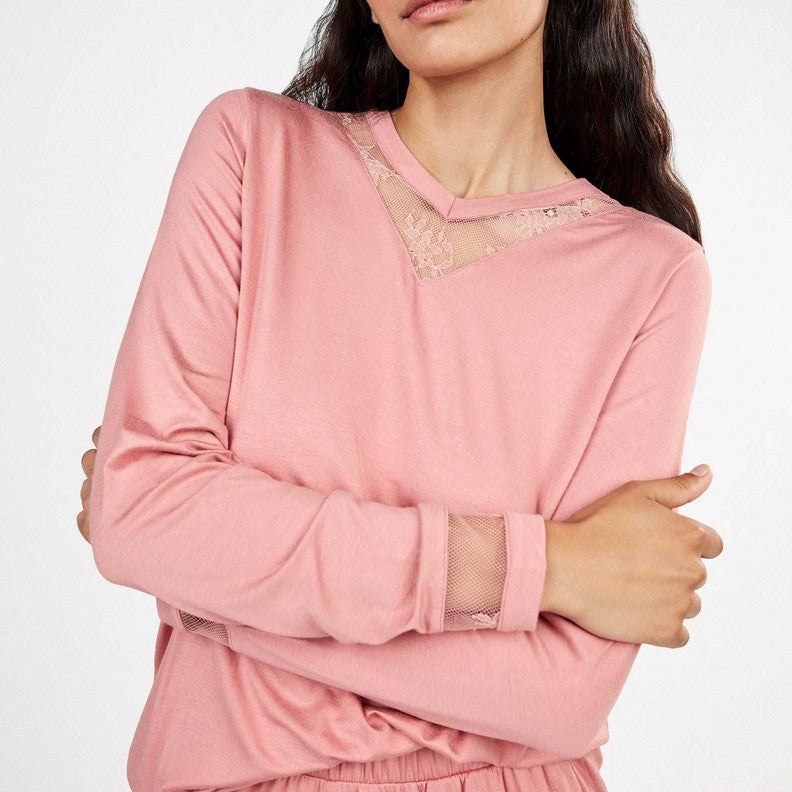 Gisela Pigiama Donna Lungo in Viscosa Stretch Dettagli in Pizzo 20426