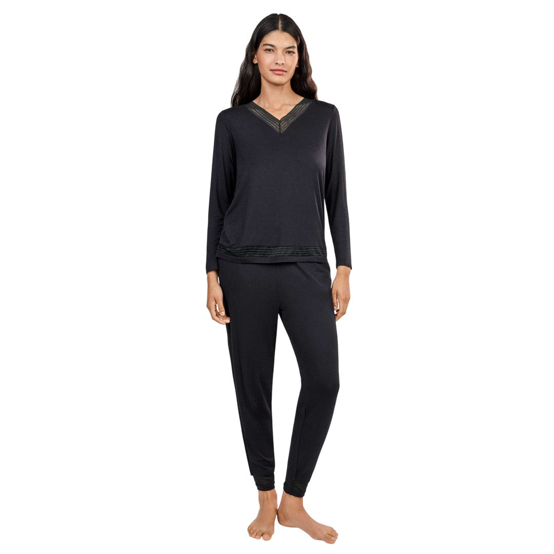 Gisela Pigiama Donna Lungo in Viscosa Stretch Dettagli in Pizzo 20446