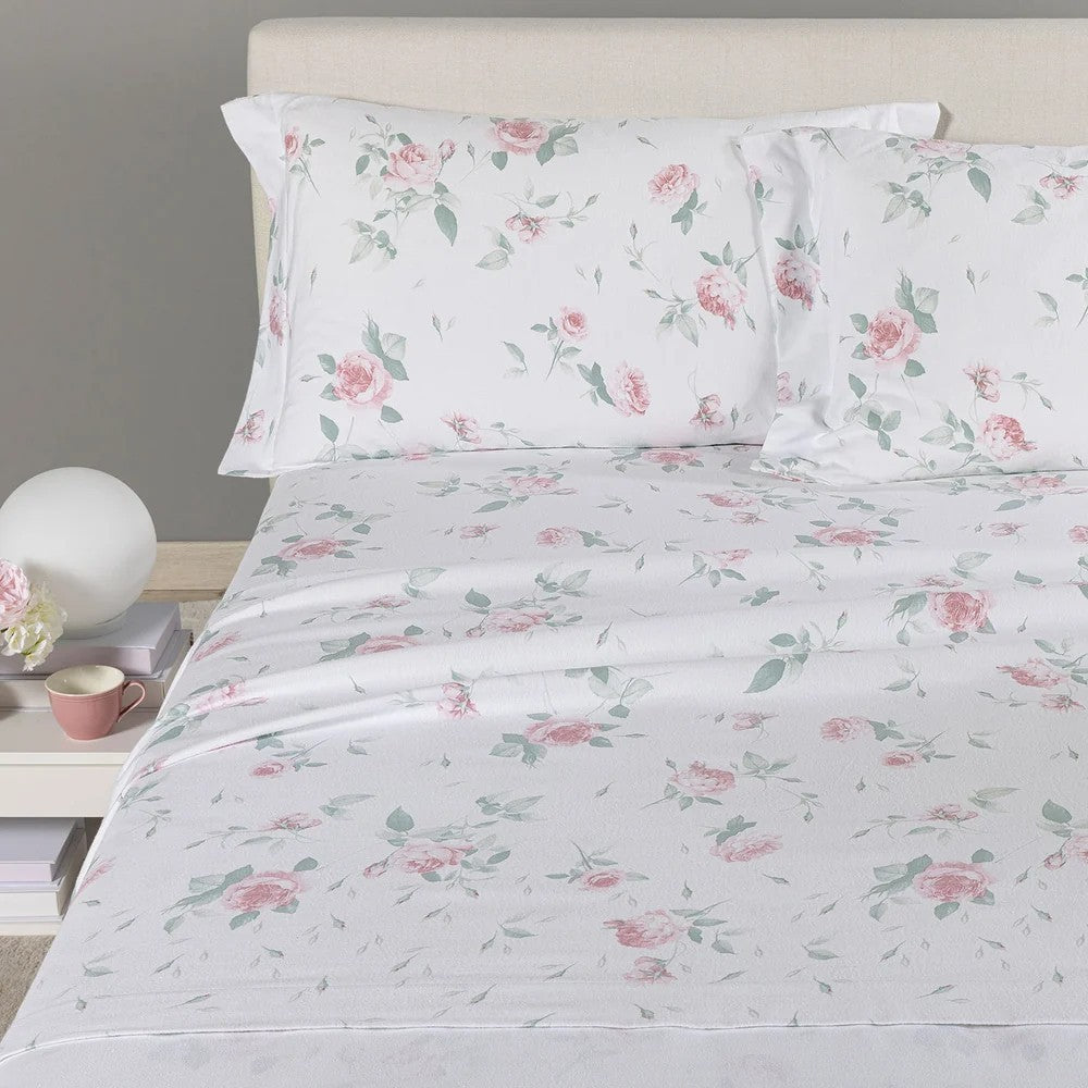 Caleffi Completo Lenzuola in Flanella di Puro Cotone Rosa