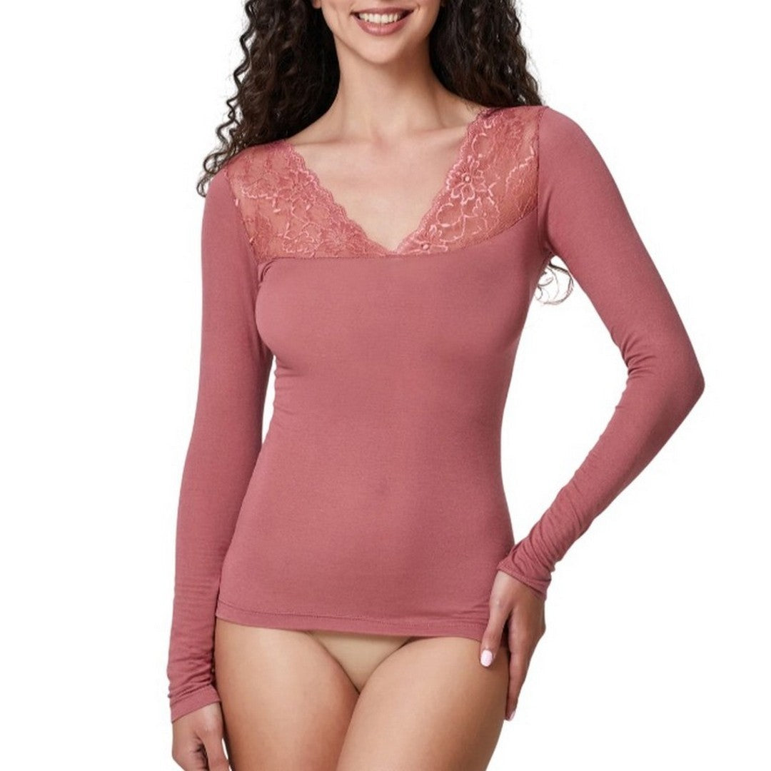 Jadea Donna Maglia in Cashmere Scollo a V con Inserto Pizzo